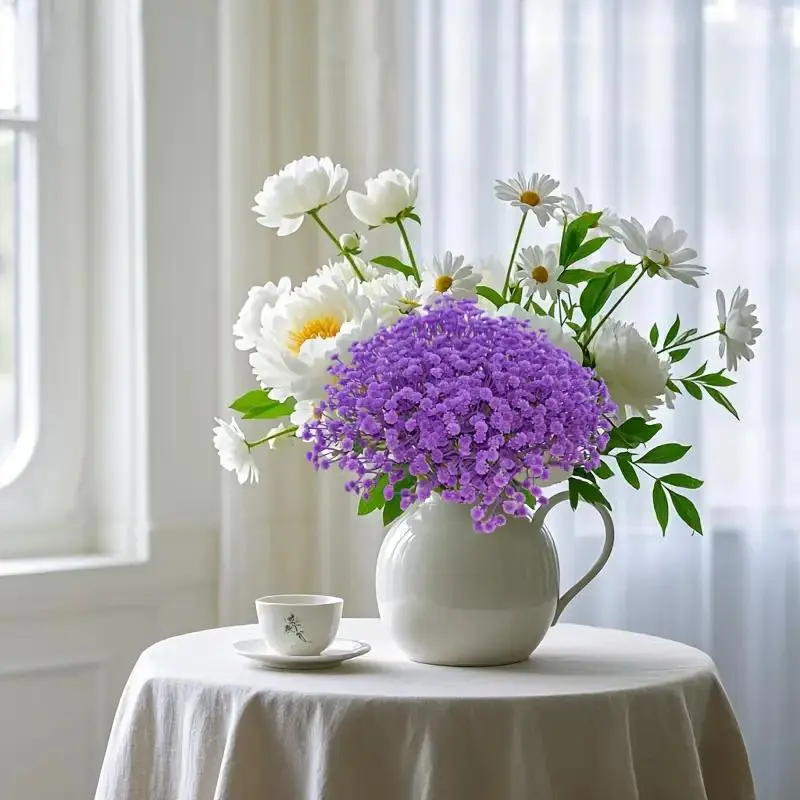 Artificial Mixed Floral Arrangement, 25pcs/set Purple Starry Sky Artificial Flower, Decorative Flower for Home Party Wedding, Home Decor Supplies, Fruit, Artificial Flower Bouquet