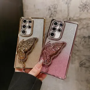 Glitter Diamonds Quicksand Butterfly Wings Dropproof Phone Case Samsung Galaxy S26Ultra S25Ultra S24Ultra S23Ultra / S25Plus S24Plus S23Plus A26 Glitter Yen Fashion Protective Case for Women Girls Gift