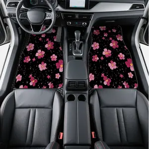 Mother's Day-4pcs Dirt & Dust Shield Car Floor Mats with Petal Burst on Black Motif, Suitable for Rural and Dusty Roads, presenting Sealed Seams and Lip Design, Perfect for Country Living and Construction Sites.