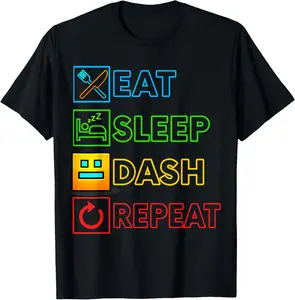 100%cotton Eat Sleep Dash Repeat Video Game Geometry Funny Gamer Lover T-Shirt