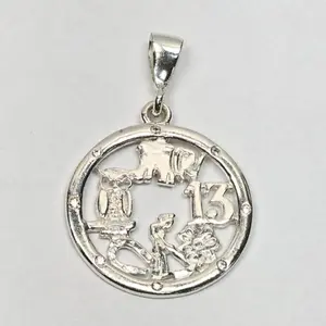 Medal Lucky Charm Round Pendant CZ (26.5mm) - 925 Sterling Silver