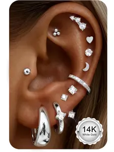 11 Pairs Helix Piercing Jewellery Gold Flat Back Earrings Studs Earrings for Women Surgical Steel Helix Stud Hoop Sleeper Earring Set Cartilage Conch Daith Tragus Stack Earrings for Multiple Piercings Hypoallergenic Earrings