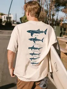 Shark Species Chart Graphic Oversized T-Shirt | Unisex Surf Streetwear Casual Top | Vintage Marine Life Print Loose Fit Shirt for Daily Wear, Beach Style, Surfing & Summer Outings, Trendy Y2K Fashion for Men & Women