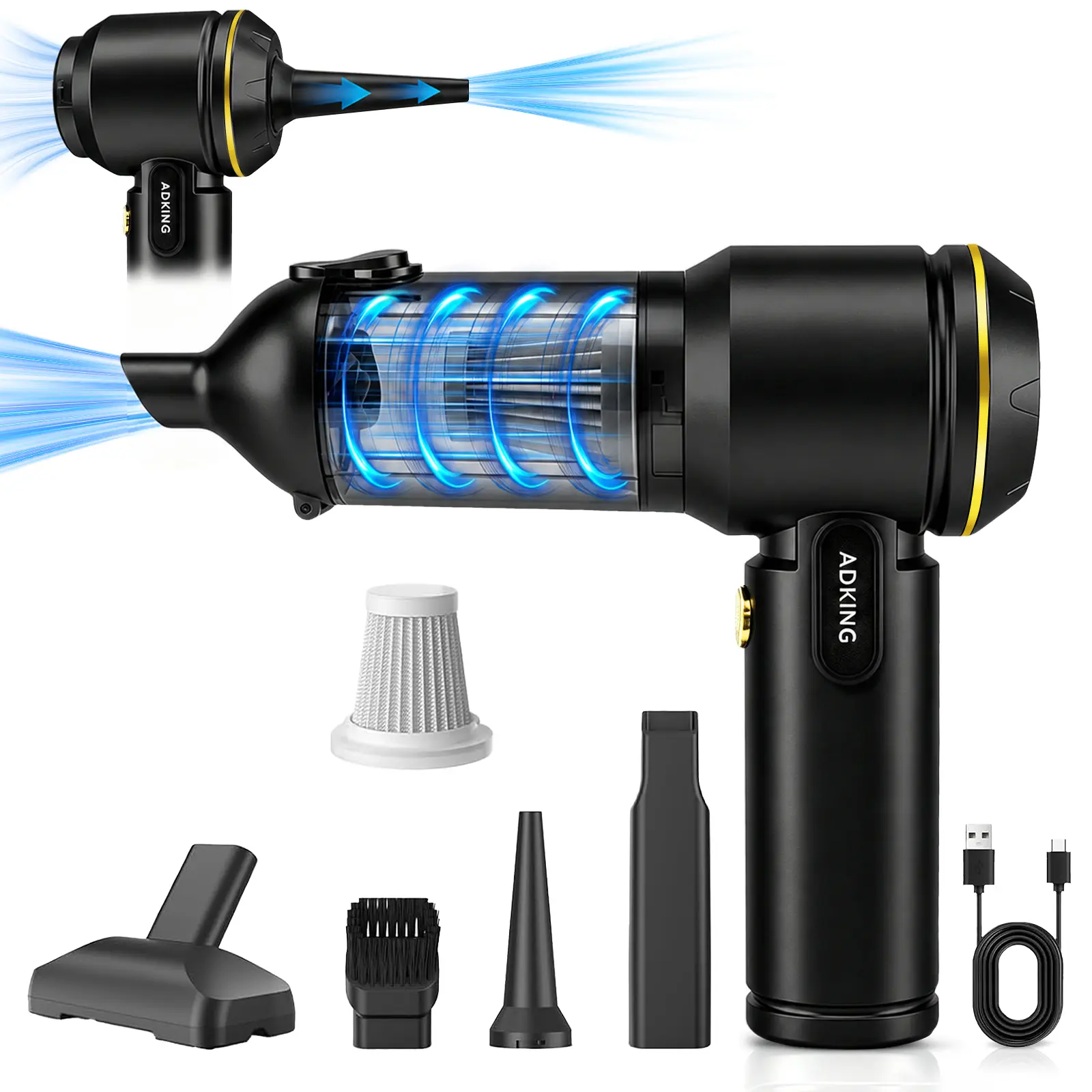 2-in-1 Cordless Handheld Vacuum & Air Duster, 6000Pa Portable Car Vacuum Cleaner, 86000RPM Motor, 1-Touch Dust Emptying, Multi-Nozzles for Car, Home, Pet Hair & Crumbs