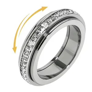 Ladies' and Men's Anxiety Relief Ring, Titanium Steel Spinning Ring, Engagement and Wedding Ring, Fashionable and Luxurious with Cubic Zirconia, Relieves Stress and Represents Wedding Commitment, Comfortable Fit, Sizes 5 to 12