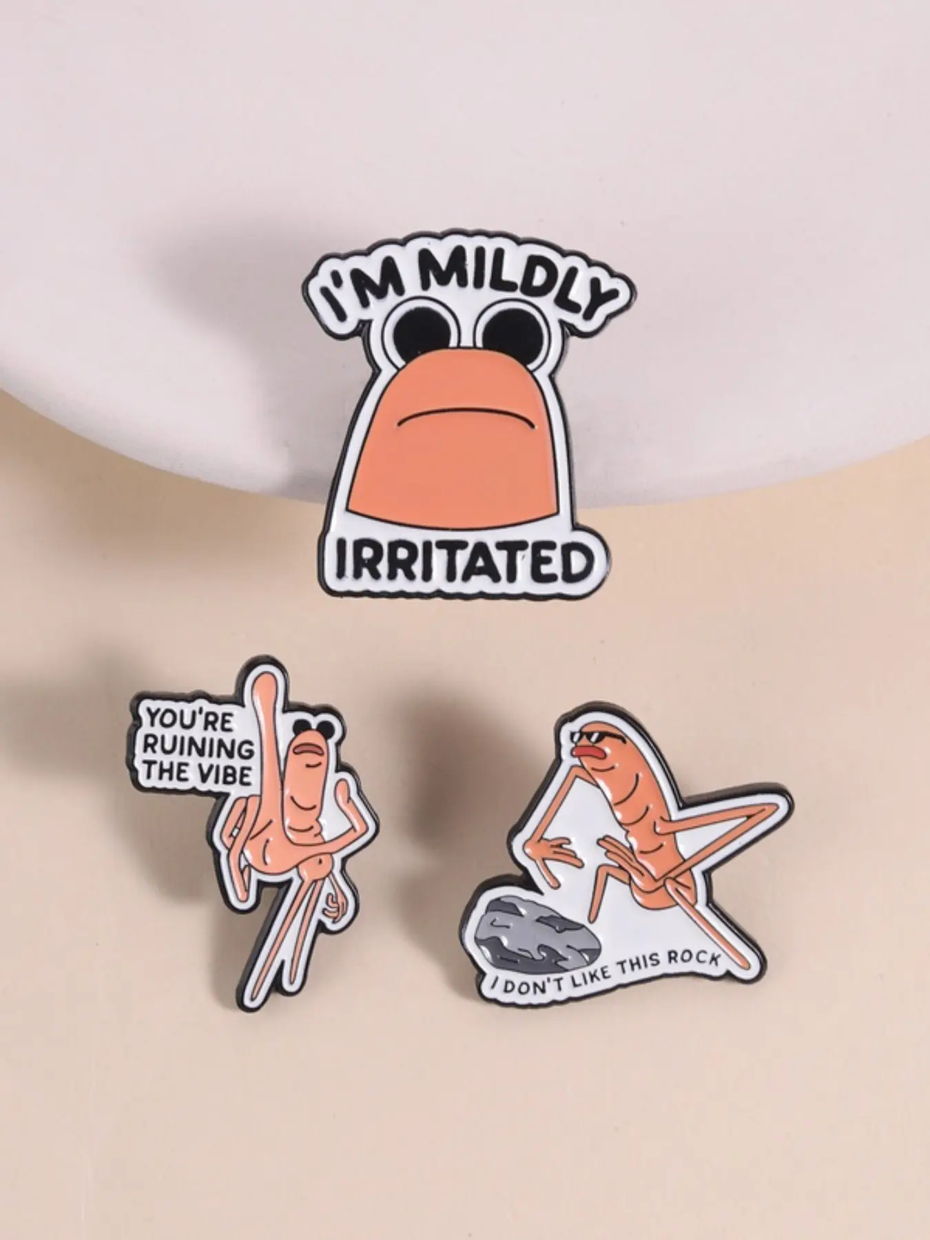 Marcus Worm Emotion Faux Enamel Badge, Funny Humorous Pin, Lapel Pins, Fun Accessory, Playful, Attachable to Clothing Backpacks, Perfect Gift for Workers & Social Creatures