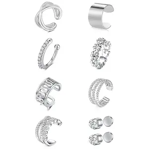 Stainless Steel Ear Cuff Fake Helix Cartilage Clip On Wrap Earrings Fake Lip Ring Non-Piercing Adjustable Men Women