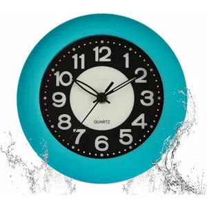 Bathroom Clock Waterproof for Water Spray, Shower Clocks Analog, Large Screen, Non Ticking Silent, Luminous, Table Stand, Wall Mounted Clock for Home, Office, Pool, Spa, Restaurant (Blue)
