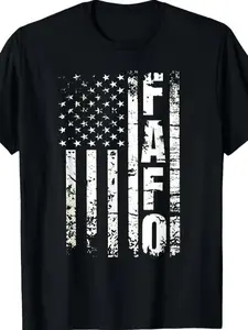 ‘FAFO’ & Distressed Flag Graphic Tee - Bold ‘Fck Around Find Out’ Attitude with Vintage Star & Stripe Motif,Four-season casual short-sleeved T-shirt, sports T-shirt, sport and casual wear, home and casual wear.