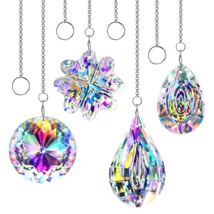 4 Piece Crystal Sun Catcher Hanging Lampshade, Rainbow Making Home Light Pendant, Glass Prism Decorative Lighting Accessory, Hanging Decoration