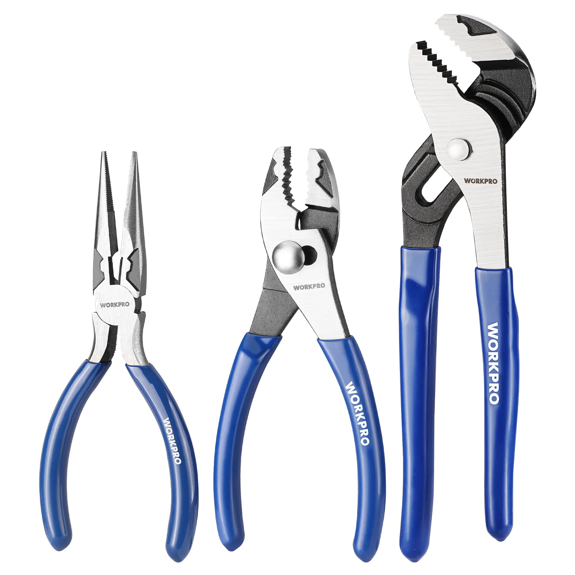 #Summersales WORKPRO Pliers Set, 3-Pack Plier Tool Set with Soft Handle, 6" Needle Nose, 6" Slip Joint, 8" Groove Joint Plier for DIY & Home Use
