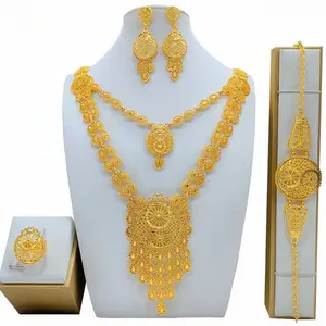 Dubai Gold-plated Women Jewelry Bridal Necklace Earring Ring Bracelet Four-piece Set Unique Design Accessory