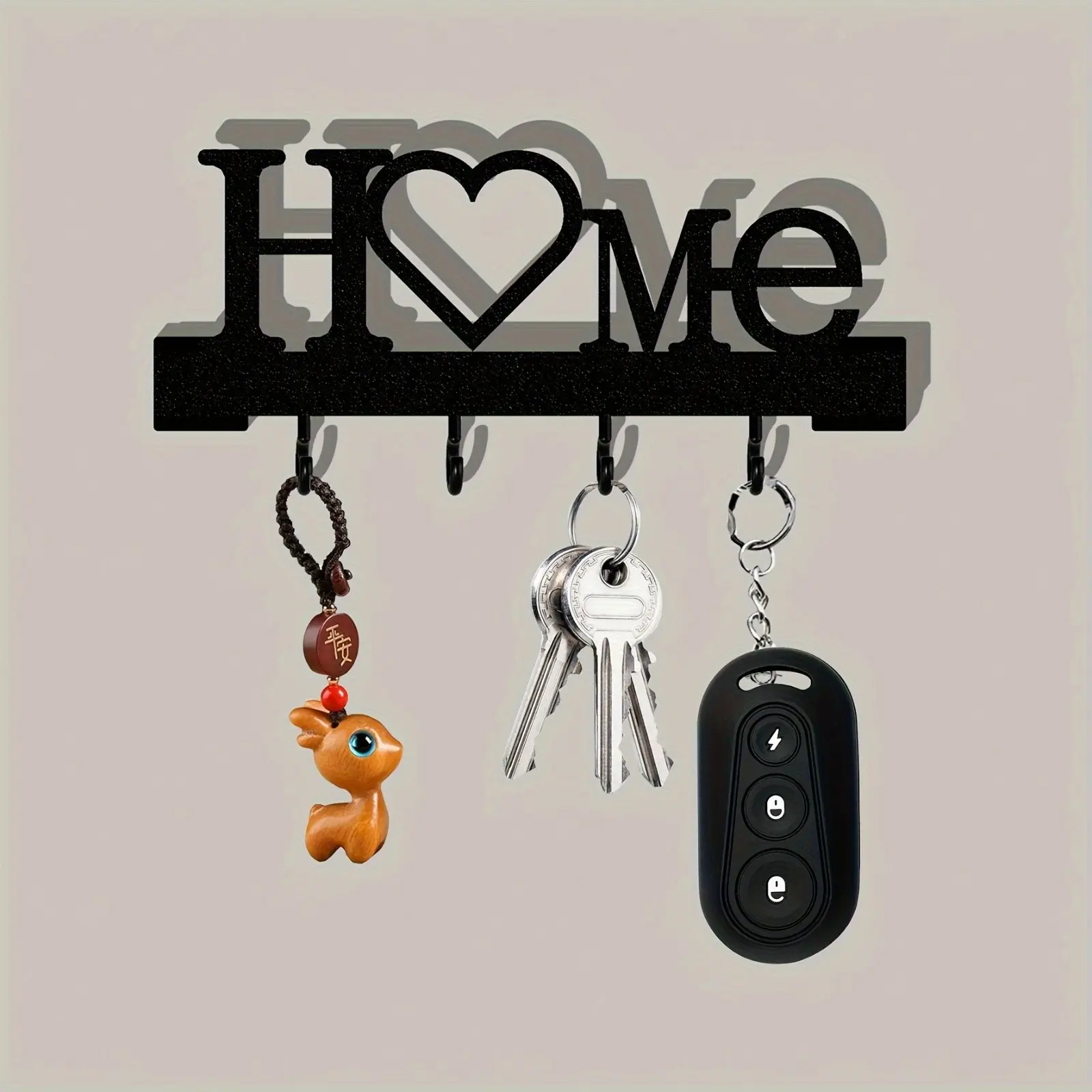 Home Love Shape Keychain Wall-Mounted Entry Organizer with Hook, No Drilling Needed, Ideal for Decorative Living Room Decor, 1pc