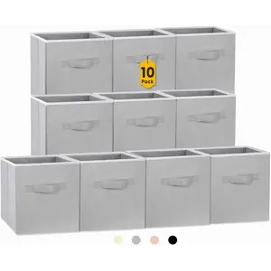 Criusia Storage Cubes 11 Inch Cube Storage Bins for Shelves 10 Pack Fabric Collapsible Storage Bins with Dual Handles Foldable Cube Baskets for Clothes Closet Organizers and Storage Box (Grey)