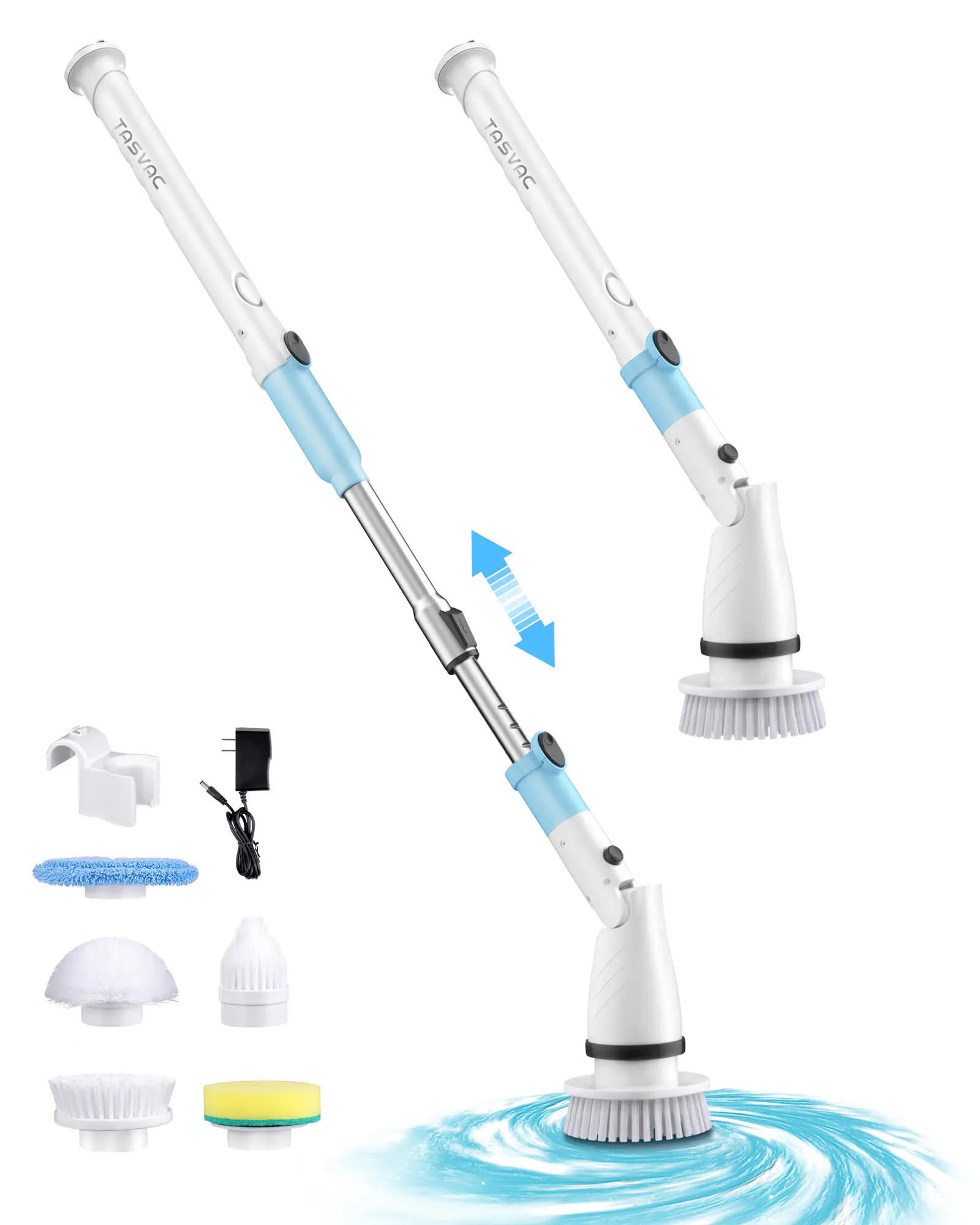 EB5 Electric Spin Scrubber, 450RPM Cordless Shower Brush with 5 Replaceable Cleaning Heads and Adjustable Extension Arm, 1.5H Power Bathroom Scrubber