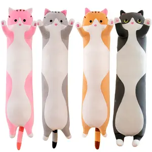 Cute 50cm Cat Stitch Plush Toy Long Pink Brown Grey Sleeping Cats Leg Pillow Squishy Little stuffed Animal Doll Appeasing Plushie Gift