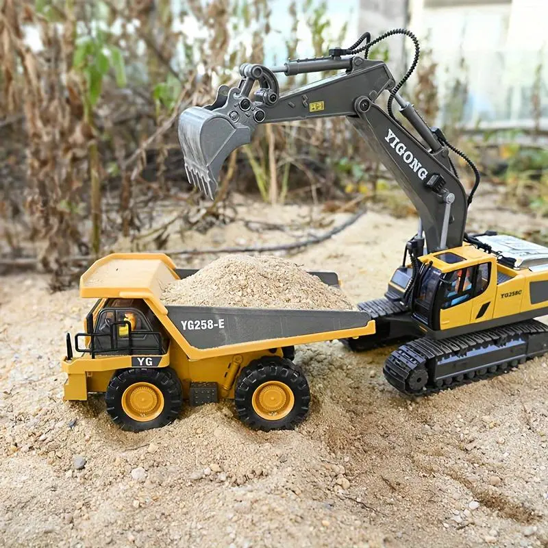 SUPERMELER  1:24 Scale Part-Alloy Metal RC Excavator Bulldozer Vehicle - 9-Channel 2.4G Controlled Crawler, Palm-Graspable Miniature Remote Control Lorries, Button Cells-Powered Mini Off-Road Electric Engineering Toy Truck for Indoor & Outdoor Play Rc Con