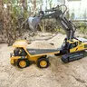 SUPERMELER Palm-Grasp Mini 1:24 Metal Alloy RC Excavator Bulldozer, 9-Channels Control 2.4G Crawler, 9.8"x5.2"x4.4" Remote Control Toy for Indoor/Outdoor Play, Button Cells-Powered Unisex Construction Toy