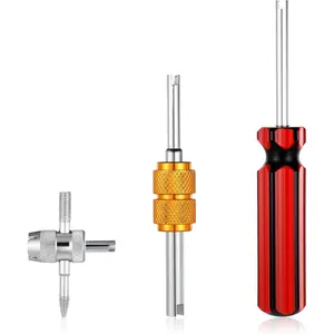 3Pcs Tire Valve Stem Tool, Single and Double Heads Valve Stems Core Remover 4-Way Valves Stem Wrench Extractor Tire Repair Tool for Various Valves Cores removed valvulas