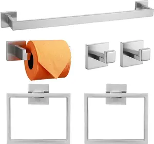 6-Piece Bathroom Towel Bar Sets Brushed Nickel 23.6 inch Towel Bar Stainless Steel Towel Ring Coat Hook and Toilet Paper Holder Bathroom Hardware Set Wall Mounted Bathroom Accessories Kit