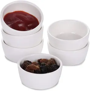 Mini Ramekins 1.5 oz Set of 6,Small Ceramics Souffle Dish, Exactly Designed for Dipping Sauce, Ketchup, Salsa and Jams, 45ml White