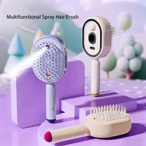 Electric Spray Hair Comb for Women, 5 in 1 Air Cushion Massage Brush with Mister, Anti Static Detangling Tool for Dry Frizzy Hair, Portable Rechargeable Hair Gadget