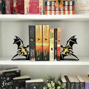 Fourth Wing Dragon Wing Metal Bookends – 1.5mm Heavy-Duty Book Ends with Anti-Slip Base, Fantasy Desk Decor for Books, Notebooks & Shelves