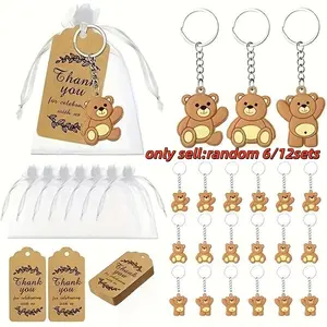 36pcs Bear Baby Shower Favors, Cute Keychain Charm with Organza Bags, Thank You Tags, Rope, Gender Reveal Party Supplies, Birthday Decorations