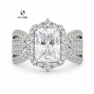 JJ CHIC 3CT Radiant Cut Halo Engagement Ring for Women, Elegant Bridal Statement Ring for Anniversary, Wedding or Gift