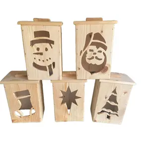 Handmade Wooden Christmas Lanterns - Set of 5 for Festive Home Decor Light Candles Decoration Traditional