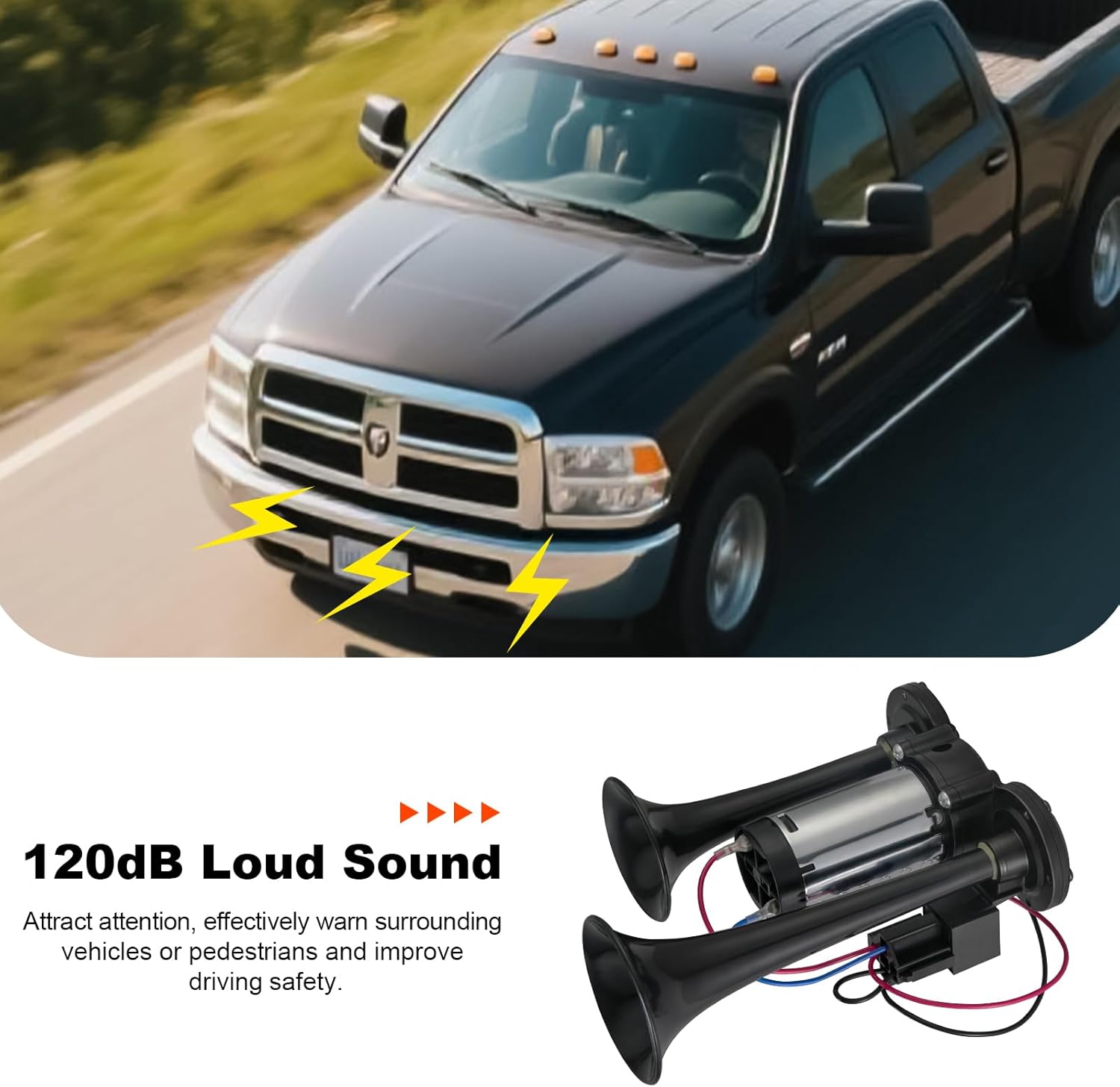 12V 120dB Air Horn Dual Trumpets, Super Loud Electric Train Horn Kit with Upgraded Compressor for 12V Trucks, Cars, SUVs, Motorcycles, Boats, Pickups 12V 120dB Air Horn Dual Trumpets, Super Loud Electric Train Horn Kit with Upgraded Compressor for 12V Trucks, Cars, SUVs, Motorcycles, Boats, Pickups