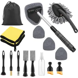 17Pcs Car Cleaning Kit Windshield Cleaner Tool with 3 Extra Microfiber Pads Car Interior Detailing Brushes Dash Duster & Microfiber Towels All-in-One Car Cleaning Supplies for Women Men