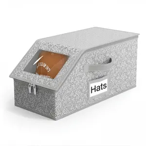 Stackable Hat Storage Box with Clear Window, Dustproof Hat Organizer for Baseball Caps, Hats & Beanies, Foldable Hat Storage Container with Label Pocket, Hat Holder for Closet, Bedroom, Perfect Hat Organizer for Hat Collectors