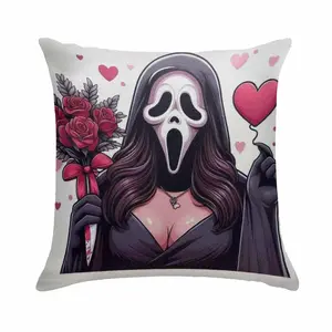 Gothic Love Mask Pillowcase (Without Insert) Romantic Horror Cartoon Print Design Soft Durable Decorative Cushion Cover for Sofa Bedroom Halloween Party Valentine Gift Home Decor