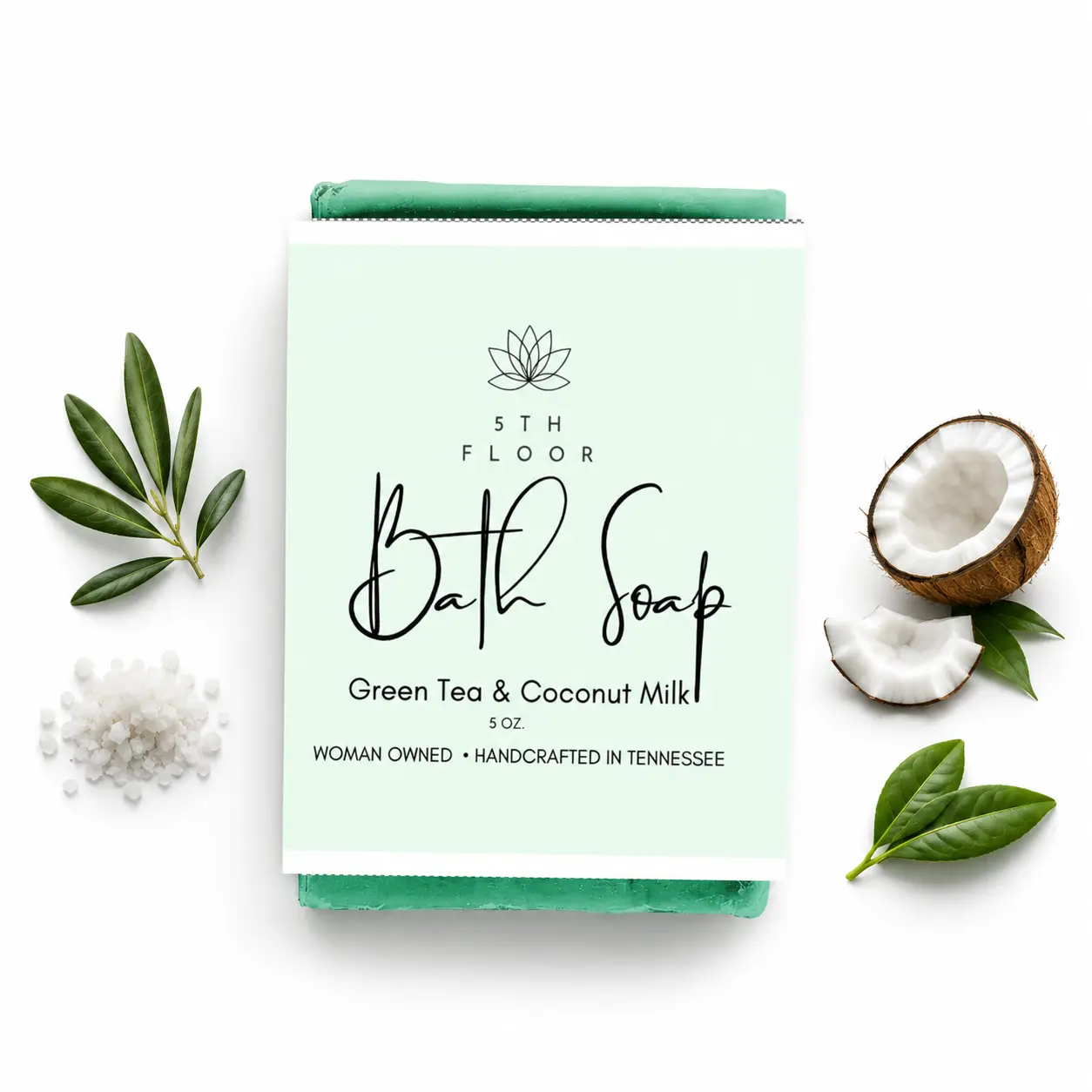 5TH FLOOR FRAGRANCE BAR Artisan Hot Process Soap Bar, 5 oz Bar | Green Tea & Coconut Milk Handmade Body Soap with Organic Olive, Coconut, Palm, and Castor Oil & Greek Yogurt, Moisturizing Natural Cleansing Bar for Soft & Nourished Skin