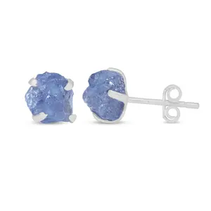 Tanzanite Raw Natural Earrings in Prong Stud Setting - Sterling Silver