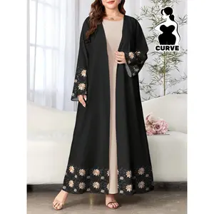 Plus Size, Plus Size Women's Long Sleeve Printed Cardigan Loose Dress Dubai Fashion Casual Elegant Arab Abaya Middle Eastern Robe Spring Autumn Shawl Outerwear