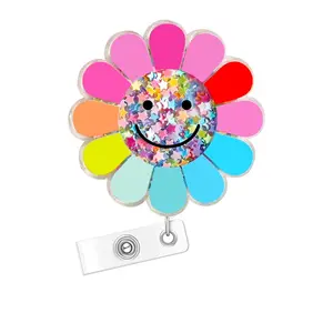 Cartoon Smile Face Design Badge Holder, 1 Count Hollow Acrylic Retractable Badge Reel, Nursing Student Badge Reel, Name Badge Holder for Nurse Doctor Student Worker, Badge Decoration, Office Supplies