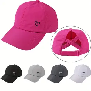 [Embellished with Tail] EDIKO 1x Unisex Embroidered Heart Cross-Back Baseball Cap |   Textile Hat for Outdoor, Golf, Casual Wear |   Hand Washable