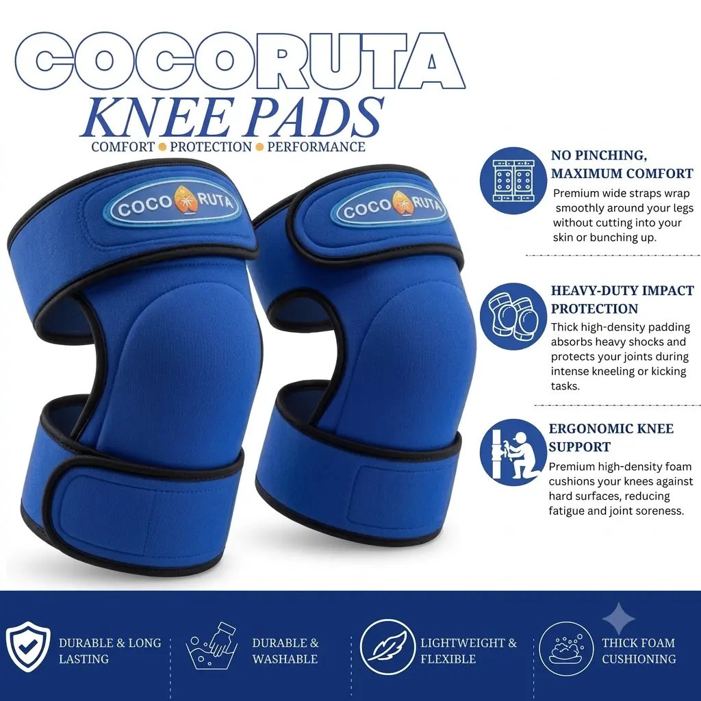 COCORUTA Blue SuperSoft Work Kneepads (Large Size, Bagged in Pairs) - Heavy Duty, Comfortable, Adjustable, Washable - Cut-to-Size Strap for Home Improvement Flooring, Roofing | All-Day Comfort