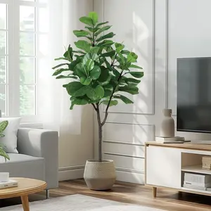 6ft Artificial Fiddle Leaf Fig Tree,Modern Potted Ficus Lyrata Faux Plant,Fake Artificial Tree with Dried Moss for Indoor Porch House Office Housewarming Home Decor Decorative