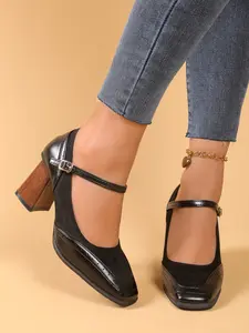 Women's Vintage Thick Sole Mary Jane Shoes, Spring & Fall New High Heel Chunky Round Toe College Style Single Shoe