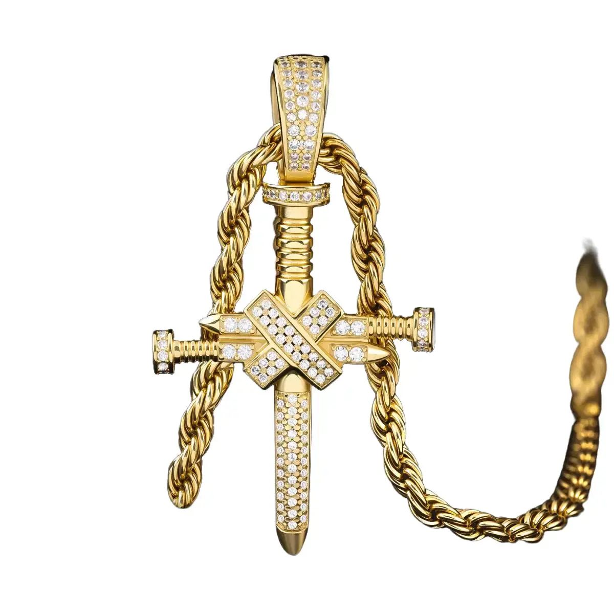 Full Paved CZ Cross Pendant Necklace - Long Hip Hop Vintage Punk Chain, Cross Emblem, Crystal, Imitation Diamond, Rhinestone Necklaces for Daily Wear, Cross Emblem Necklaces, Crystal Cross Necklaces
