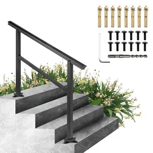 Outdoor Aluminum Handrail For Stairs, 47.6 X 35.2 Inch Black Stair Railing, Adjustable From 0 To 30 Degrees, Fits 3 To 4 Steps, Weatherproof Exterior Stair Rail, Easy Mounting, Durable Metal Guard Rail