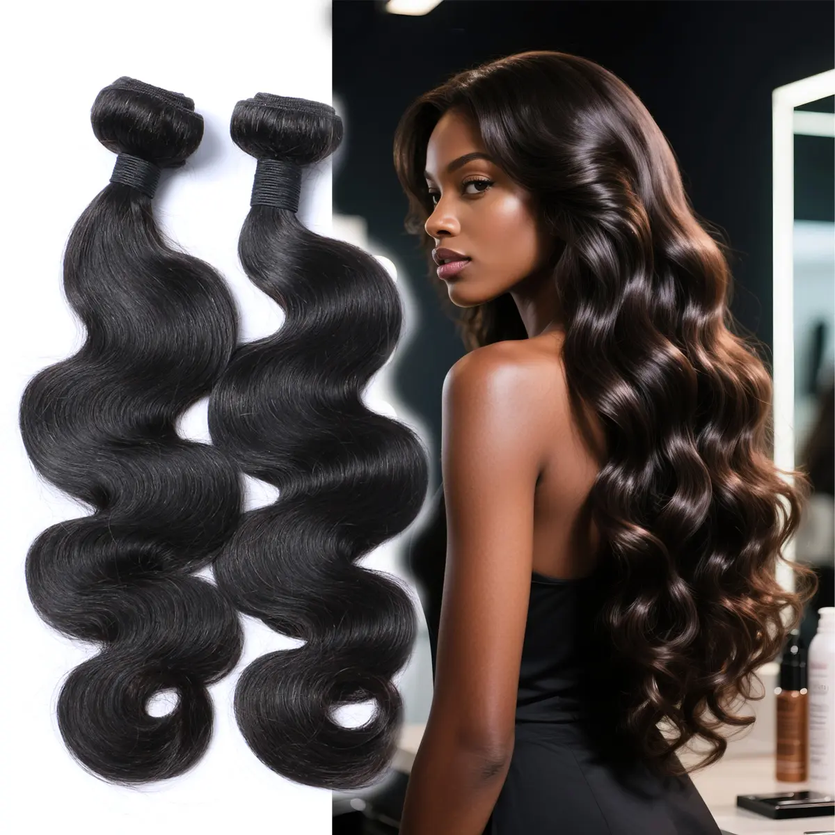 Malaysian Body Wave Human Hair Bundles - 100% Unprocessed Virgin Malaysian Hair Weaving Soft & Thick Double Weft Natural Black Can Be Dyed Bleached