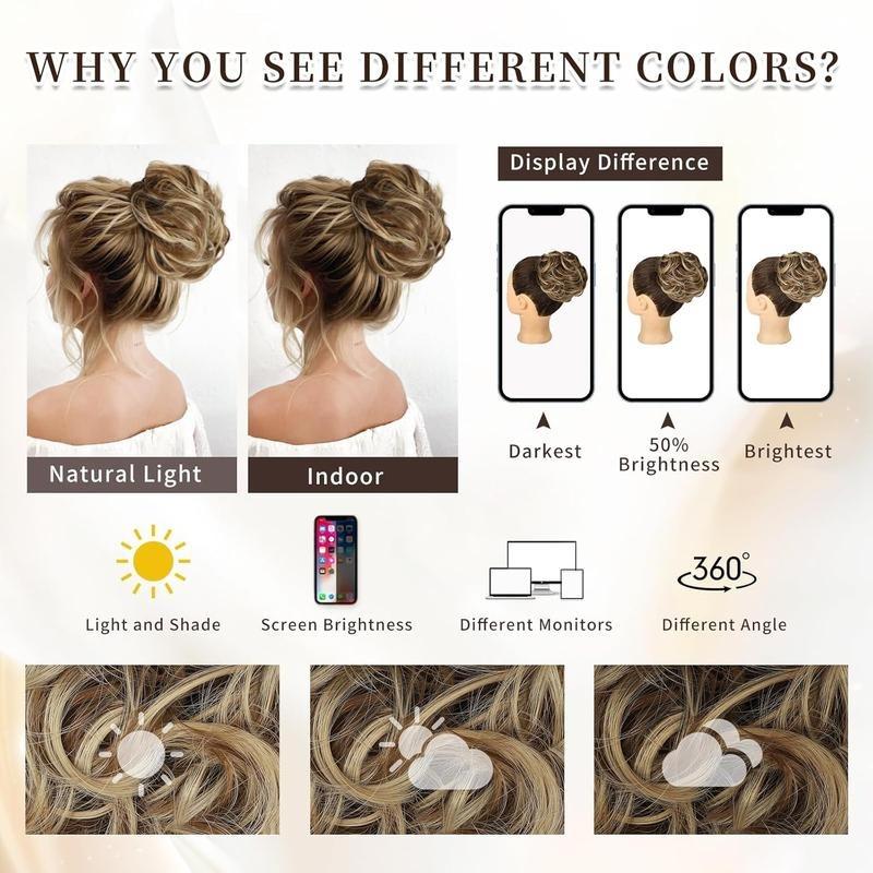 Messy Bun Hair Piece Wavy Curly Scrunchies for Women Hair Bun Hair Piece with Elastic Band Scrunchies Stretchy Fluffy Chignon Ponytail Hairpieces Updos for Women