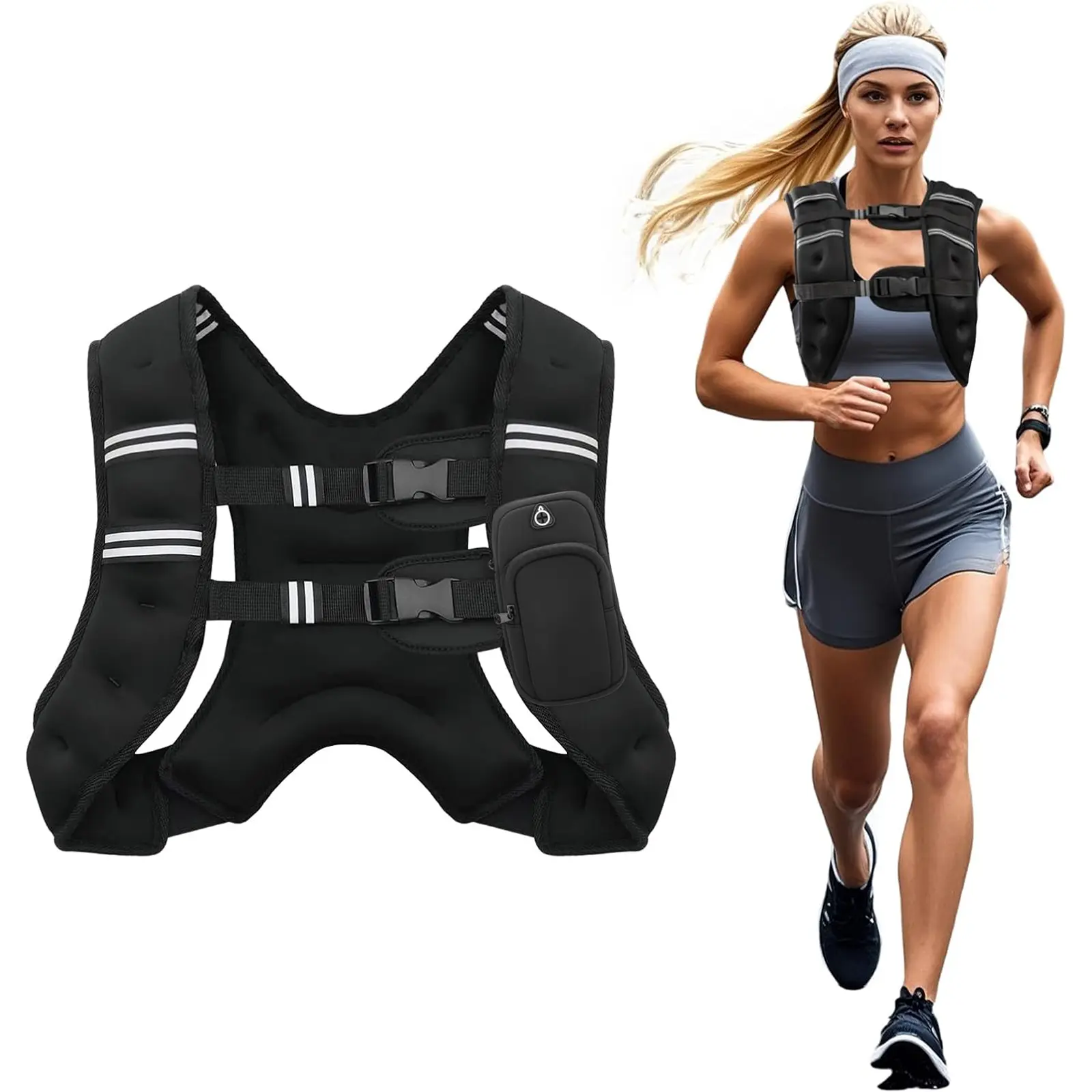 H-Shape Adjustable Iron Filled Weight Vest Constructed With Highly Visible Reflective Straps And Convenient Built-In Storage Pouch, Multi-Scene Strength Training Accessory Designed For Jogging, Long-Distance Running And Regular Home Fitness Exercise