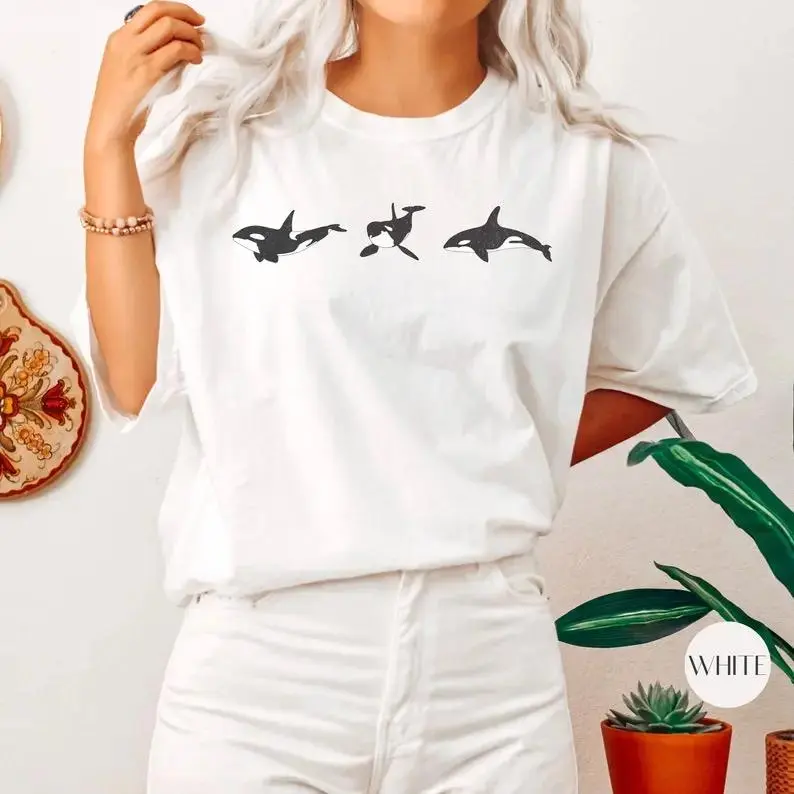 Women's Comfort Colors Orca Whale T-Shirt, Sealife Graphic Streetwear Top, Whale Lover Ocean Gift - Jeneisa Chicken Tops Womenswear Casual