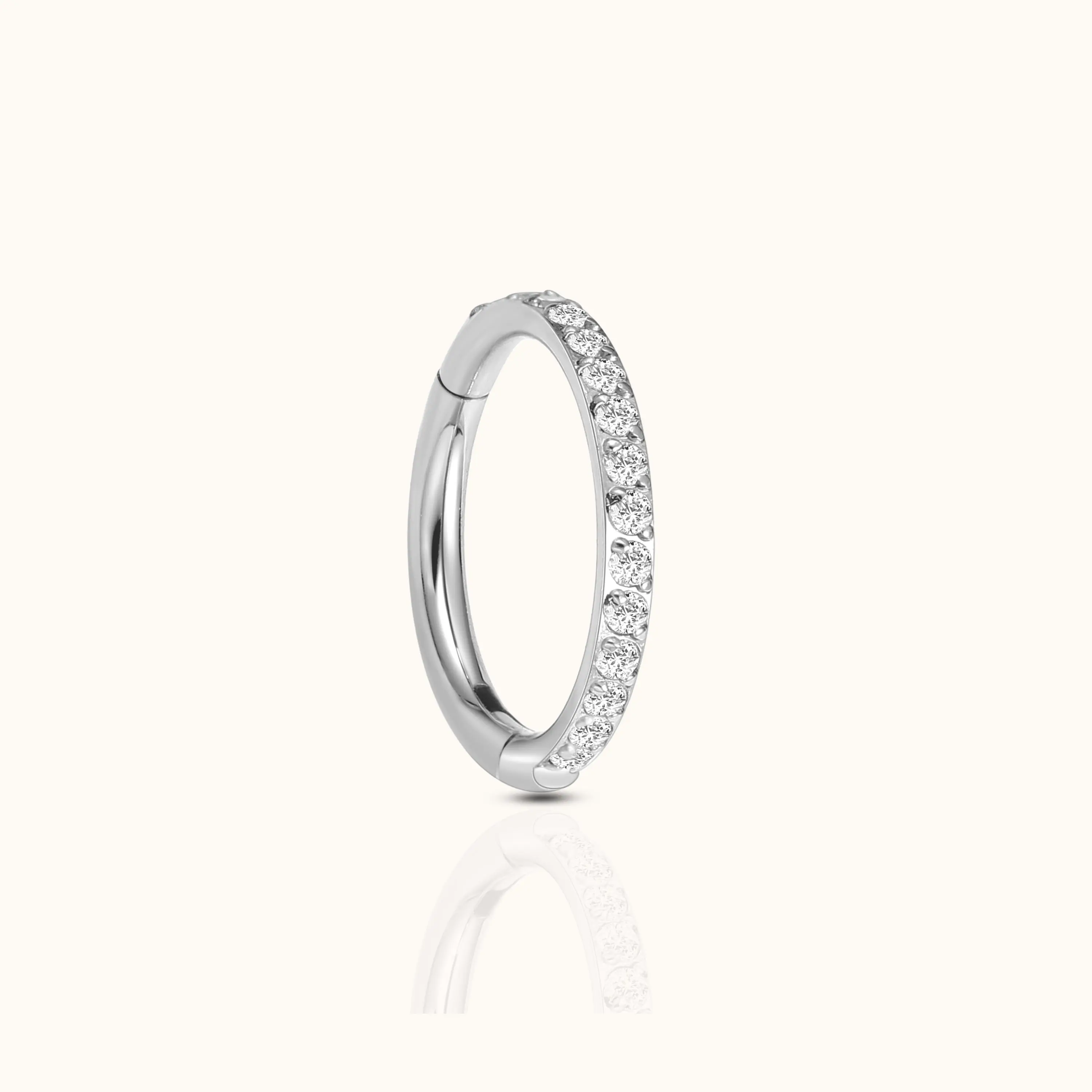 Classic CZ Clicker 10mm Titanium Hinged Hoop Earring