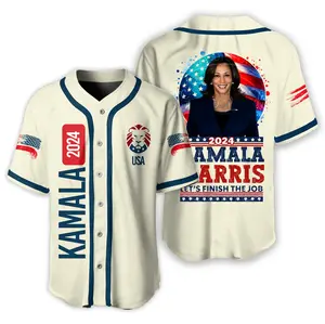 Kamala Harris For The USA Baseball Jersey,  Vote Democrat, 2024 Election, Vote Harris Baseball Jersey Shirt with Vintage Style, Button Down shirt